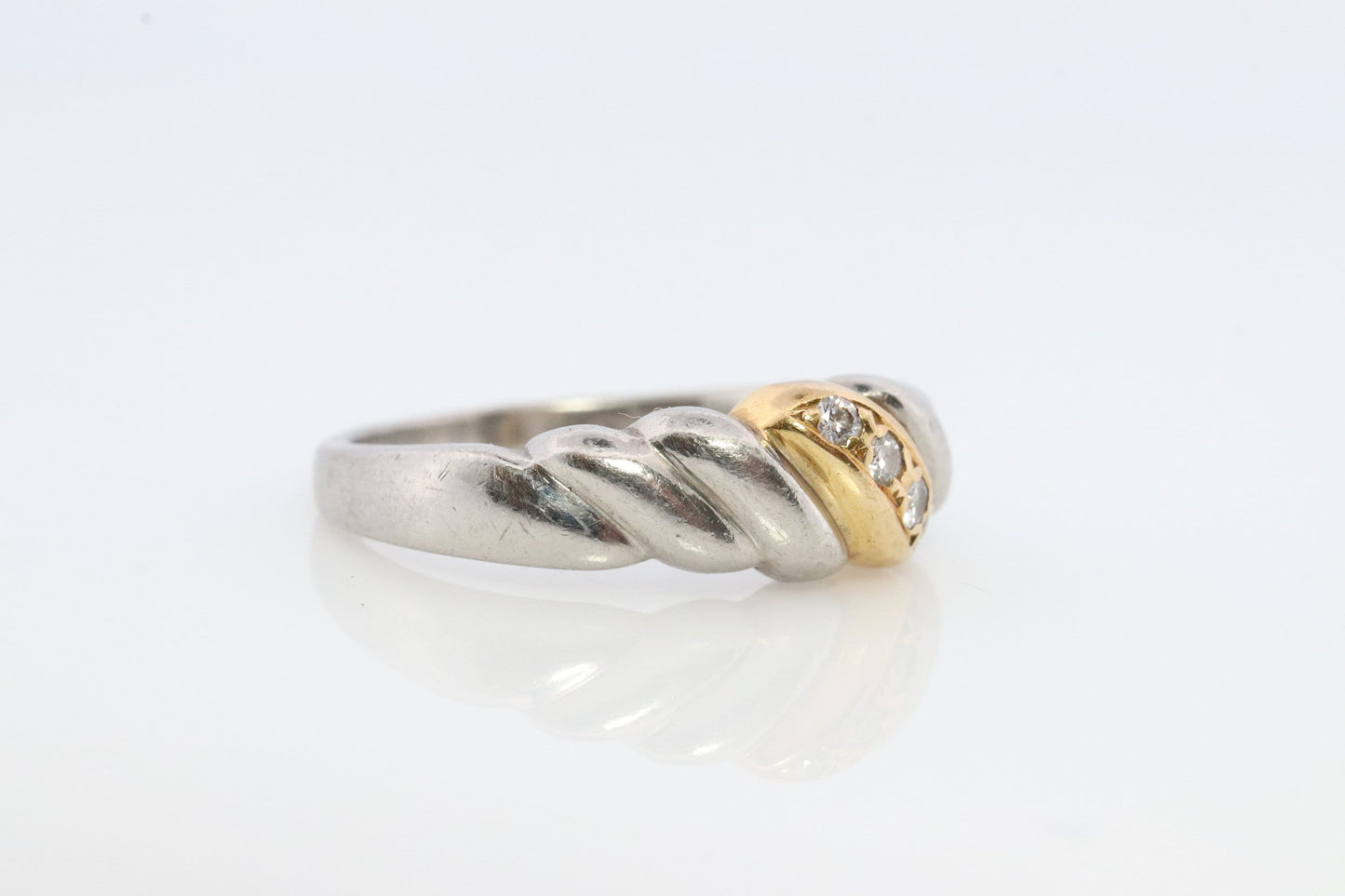 Mikimoto Ring. Vintage Platinum 18k Mikimoto Diamond Bezel set ring. Mikimoto Diamond Twist Bombe band. Mikimoto PT900. Wedding band