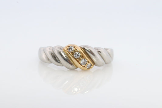 Mikimoto Ring. Vintage Platinum 18k Mikimoto Diamond Bezel set ring. Mikimoto Diamond Twist Bombe band. Mikimoto PT900. Wedding band