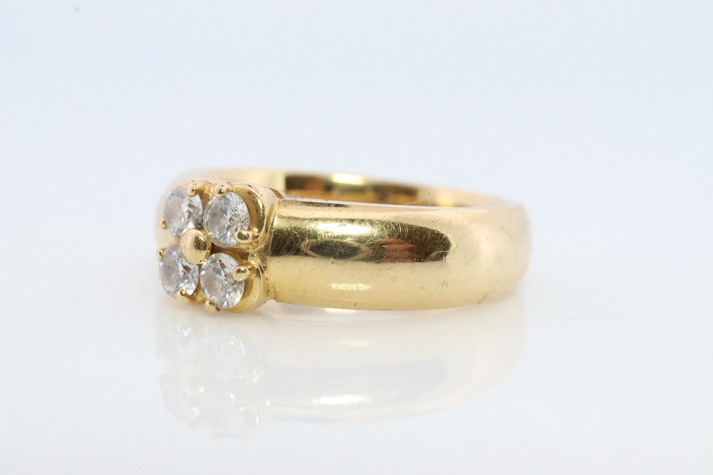 Mikimoto Ring. Vintage 18k Gold Mikimoto Diamond Clover ring. Mikimoto Diamond Cluster band. Mikimoto Flower. Wide wedding band.