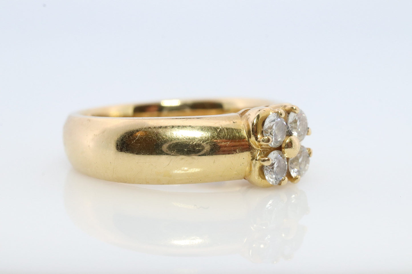 Mikimoto Ring. Vintage 18k Gold Mikimoto Diamond Clover ring. Mikimoto Diamond Cluster band. Mikimoto Flower. Wide wedding band.