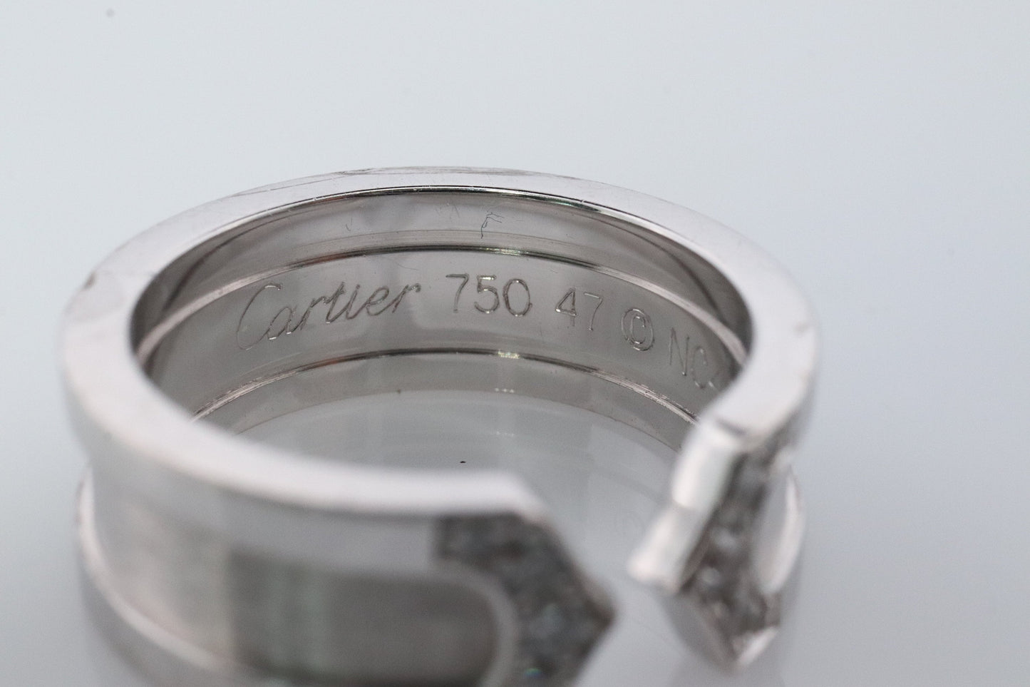 Vintage Cartier Diamond Ring. Open C Diamond Band. Authentic 18k White Gold Cartier Diamond Band. Open Genuine 750 Cartier Ring.