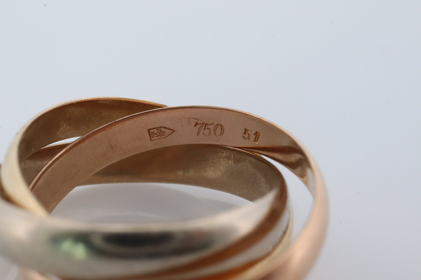 Vintage 18k 750 Rolling Ring. Trinity Tricolor Rolling Wedding Band. 18k 750 White Yellow Rose Gold Ring. Size 5.75