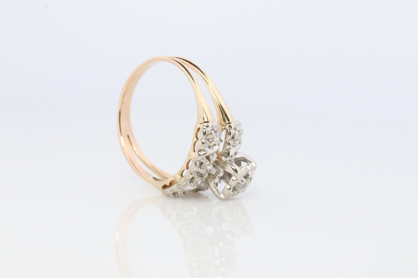 Vintage Art Deco Engagement Ring Set. 1950s. 14k Yellow and White Gold Diamond Wedding and Engagement Ring Set.
