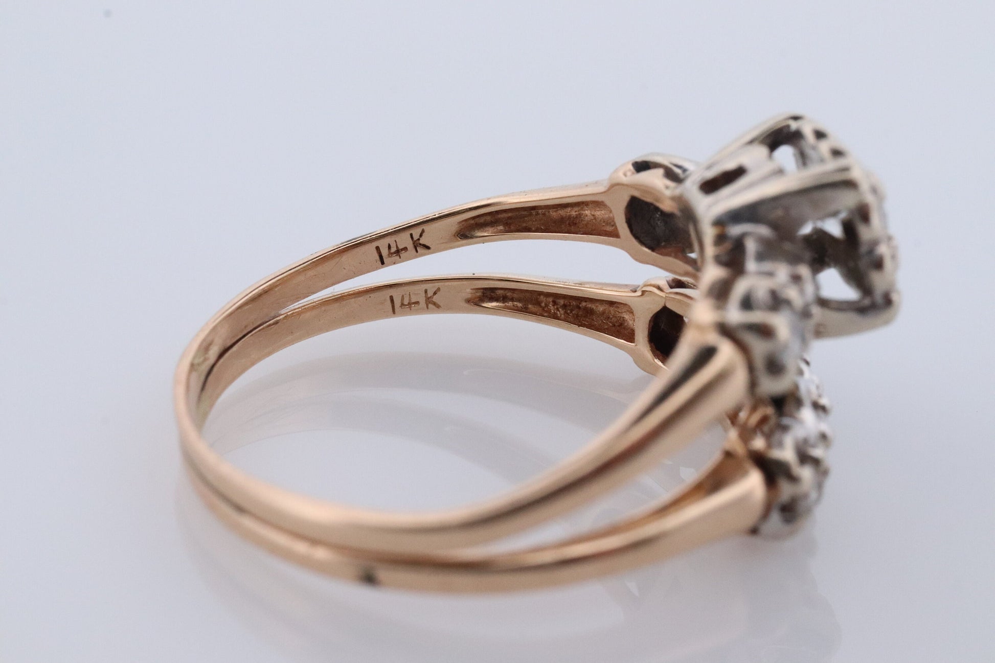 Vintage Art Deco Engagement Ring Set. 1950s. 14k Yellow and White Gold Diamond Wedding and Engagement Ring Set. #1059