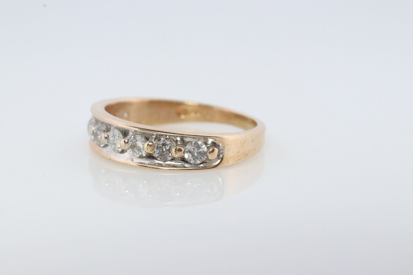 14k diamond prong set Eternity bypass ring. 14k Diamond infinity band st(1060)