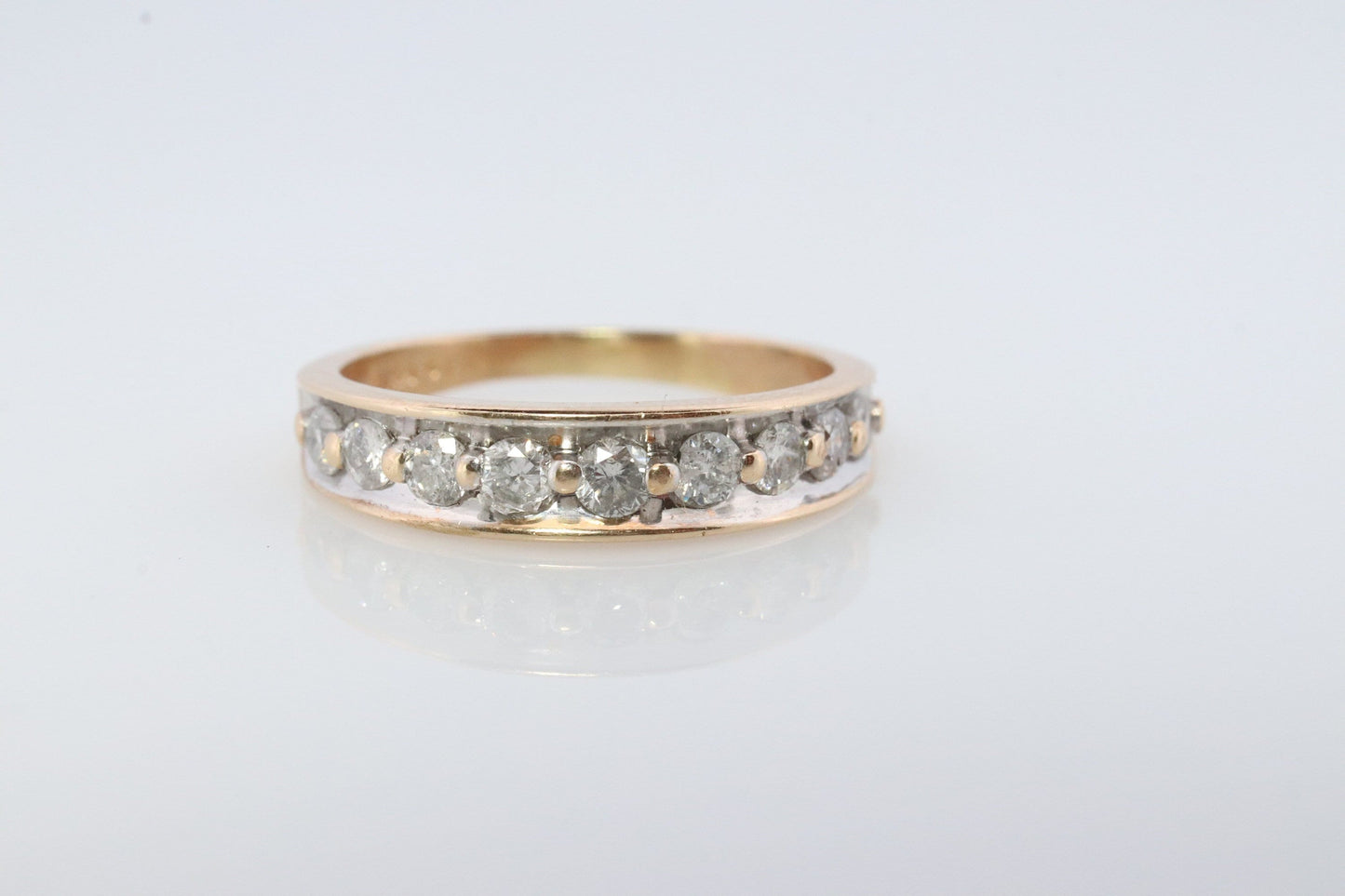 14k diamond prong set Eternity bypass ring. 14k Diamond infinity band st(1060)