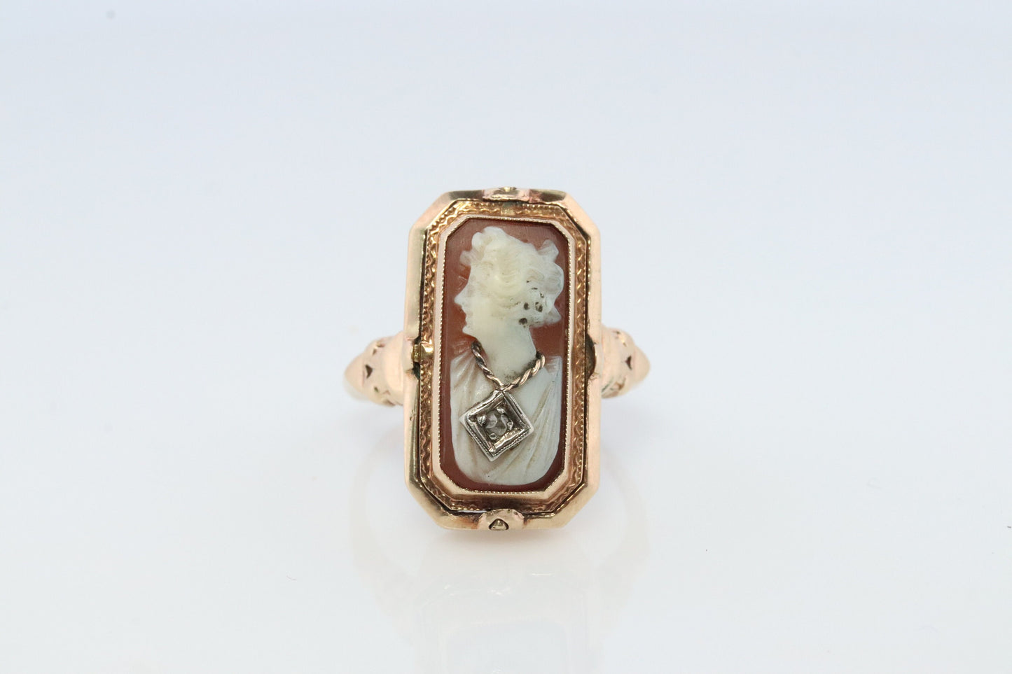 10k Onyx and Cameo Diamond Reversible Ring. Victorian Locket / Reverso Ring. 10k Yellow Gold Reverso signet ring.