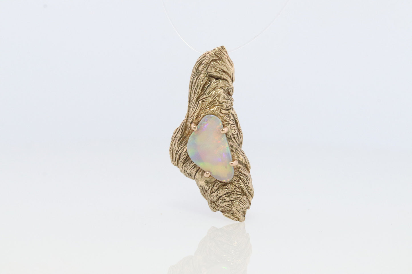 14k prong OPAL Pendant Charm. Australian Crystal Opal Gold Nugget pendant.