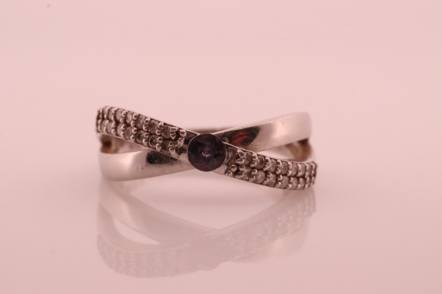 Genuine Alexandrite Ring. 900 Platinum setting round Natural ALEXANDRITE ring with diamond accents. X Cross Platinum Solitaire.