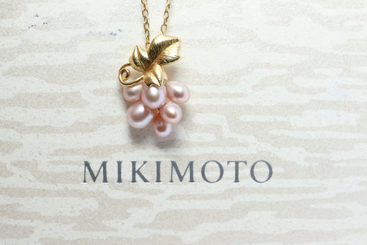 Mikimoto Necklace. Vintage 18k Gold Mikimoto Pearl Cluster pendant. Mikimoto Pearl Grape Vine pendant necklace.