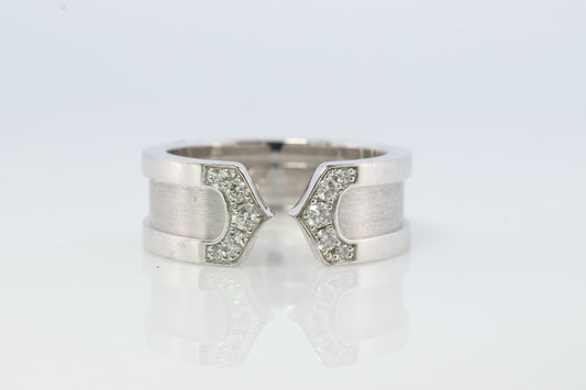 Vintage Cartier Diamond Ring. Open C Diamond Band. Authentic 18k White Gold Cartier Diamond Band. Open Genuine 750 Cartier Ring.