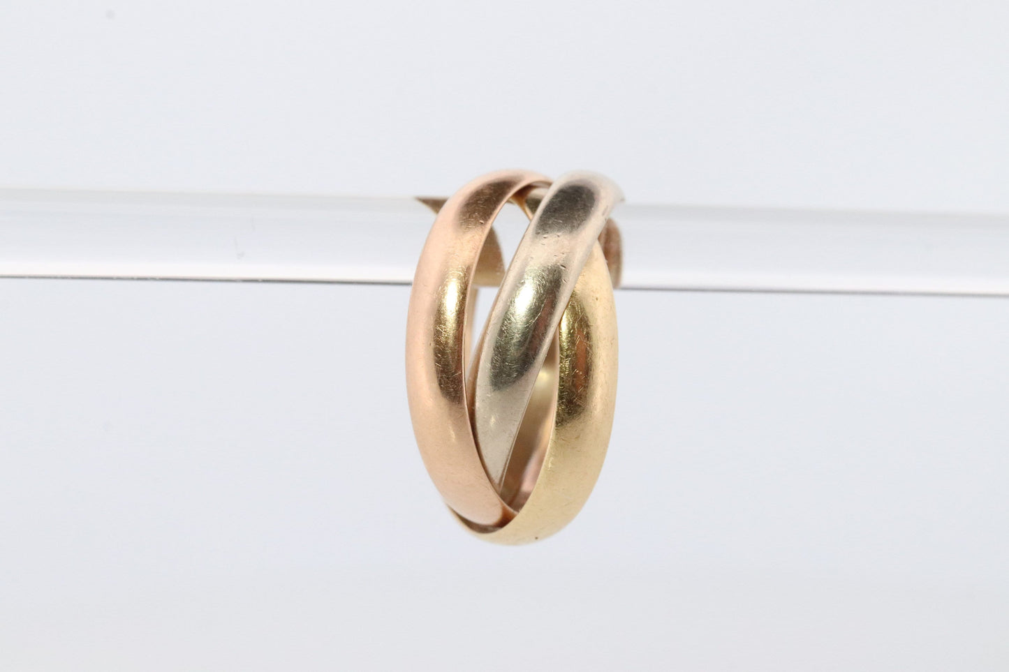 Vintage 18k 750 Rolling Ring. Trinity Tricolor Rolling Wedding Band. 18k 750 White Yellow Rose Gold Ring. Size 5.75