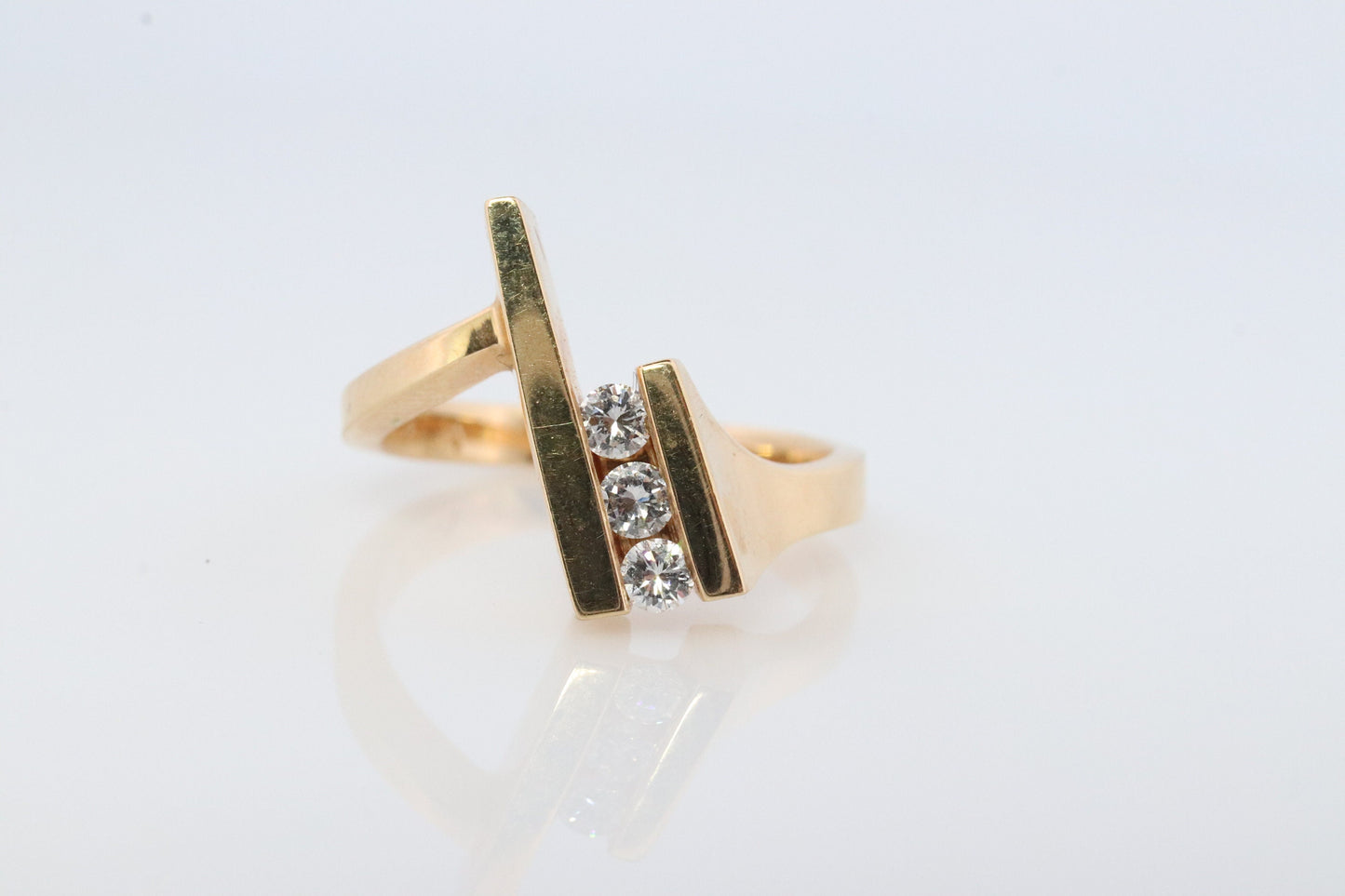 14k diamond tension set Eternity bypass ring. 14k Diamond Graduating infinity band #1057