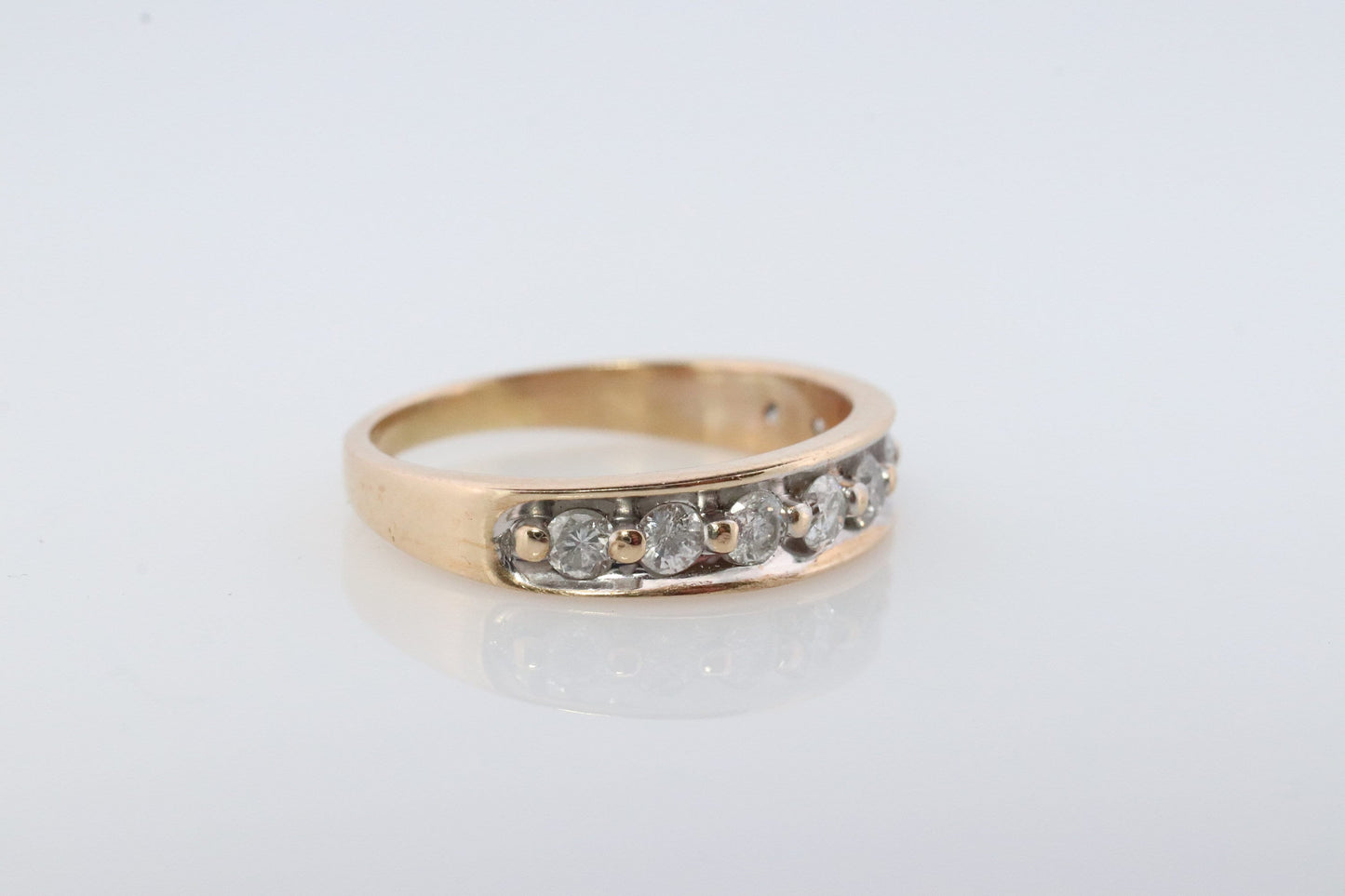 14k diamond prong set Eternity bypass ring. 14k Diamond infinity band st(1060)