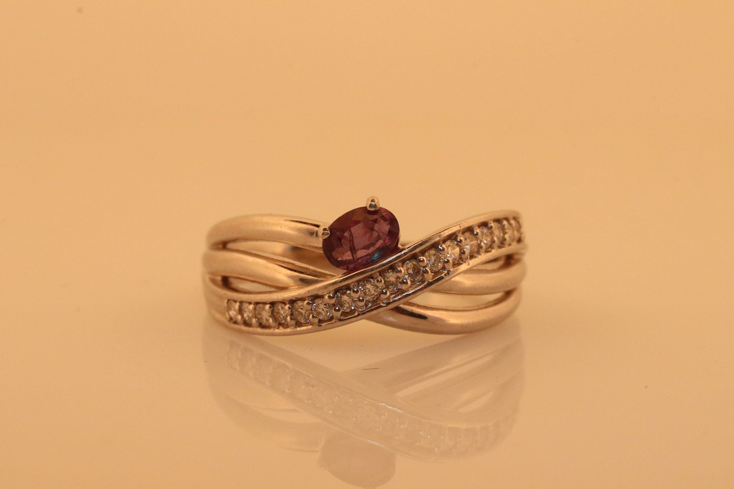 Genuine Alexandrite Ring. 900 Platinum setting round Natural ALEXANDRITE ring with diamond accents. X Cross Platinum Solitaire.