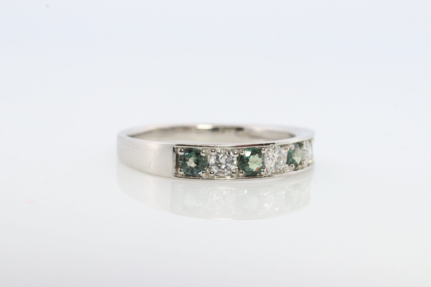 Genuine Alexandrite Ring. Diamond Alexandrite Eternity band 900 Platinum setting round Natural ALEXANDRITE ring with diamond accents.