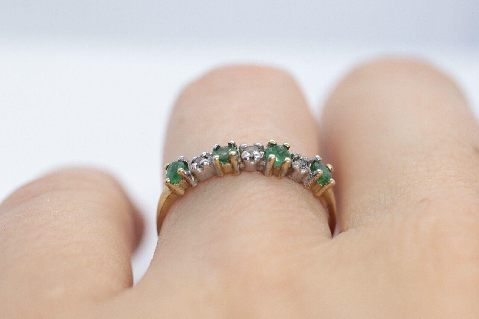 10k Eternity Natural Emerald Yellow gold ring. Half Alternating Eternity band.