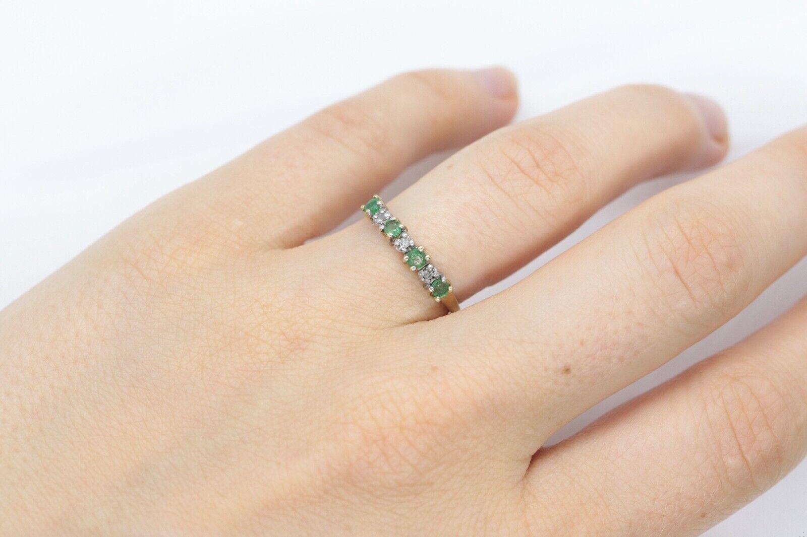 10k Eternity Natural Emerald Yellow gold ring. Half Alternating Eternity band.