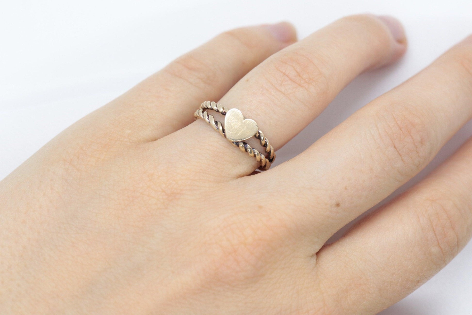 10k Heart Heart Ring. 10k heart on cable promise ring.