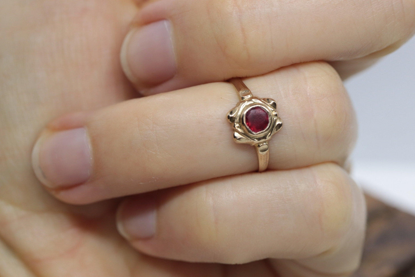 10k Red GEM 10k signet ring. BDA Bezel Set Budlong, Dockert & Armstrong