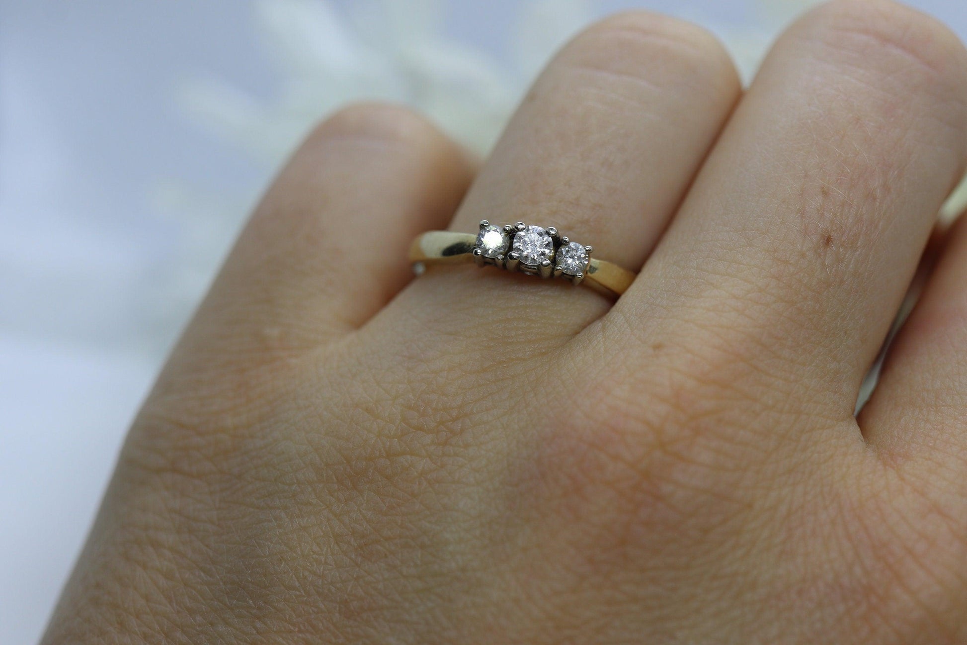 14k Diamond trio ring. 3 stone Diamond .36tcws Ring. Engagement Ring. Journey
