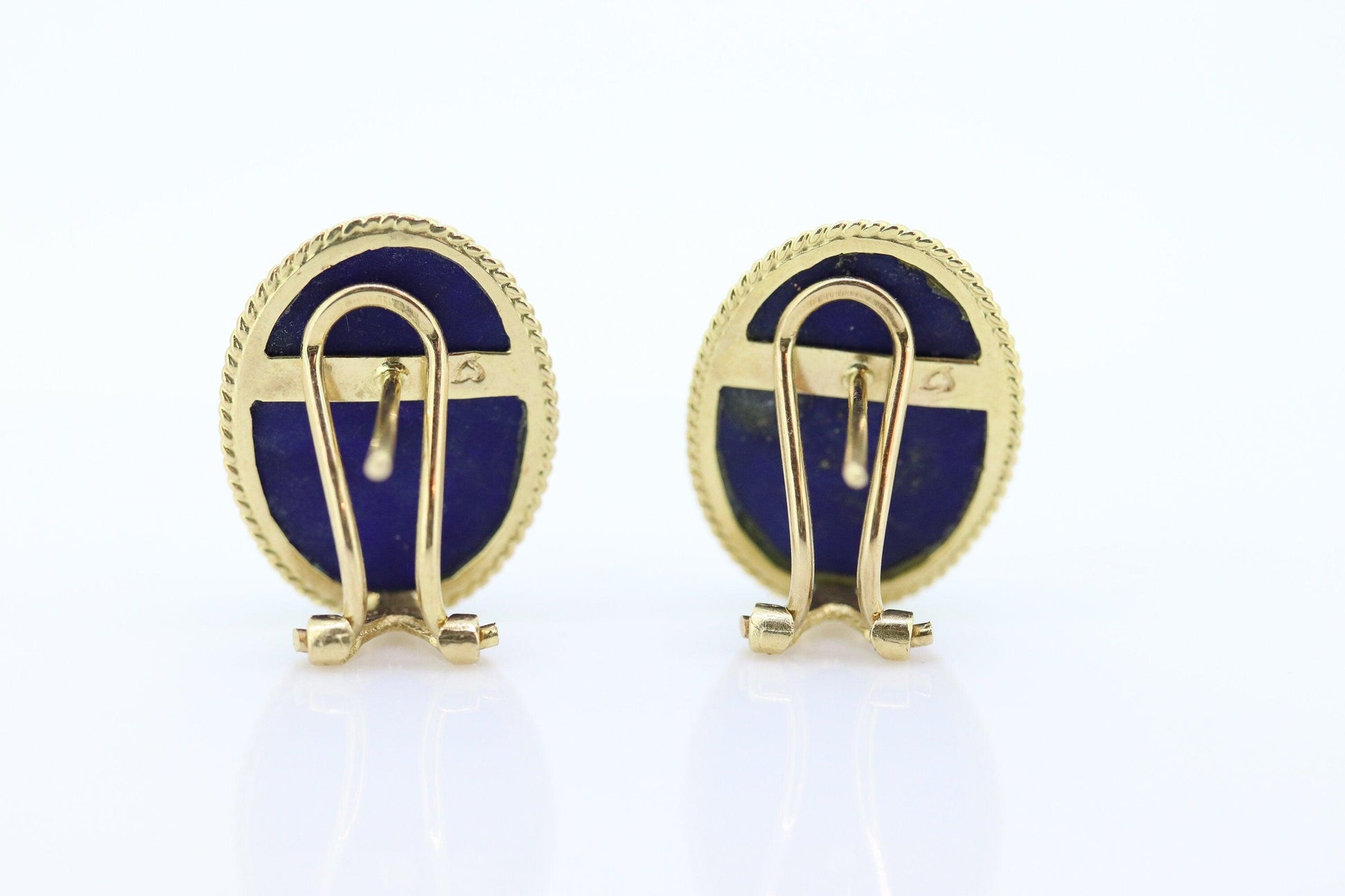 14k Lapis Lazuli  earrings. Cabochon Blue Lapis Lazuli Stud gold earrings.
