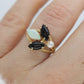 14k Onyx Opal and Pearl Cabochon cluster ring. Navette Onyx Opal band.