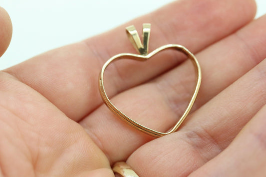 14k Open Heart Pendant. Antique 1940s Large Open Heart Pendant.