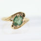 14k Oval Natural Emerald Yellow gold bypass ring. Genuine Natural Emerald Ring.