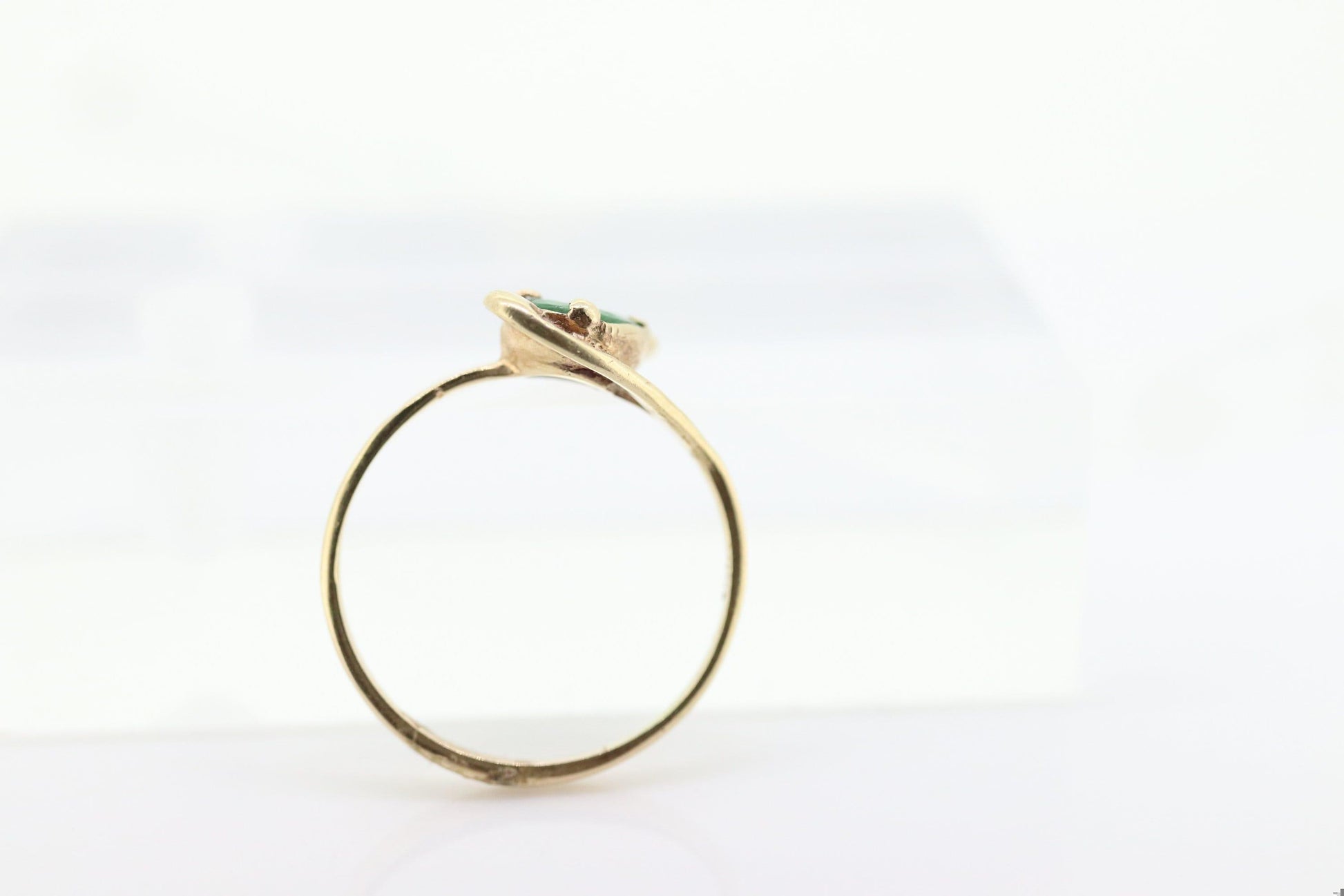 14k Oval Natural Emerald Yellow gold bypass ring. Genuine Natural Emerald Ring.