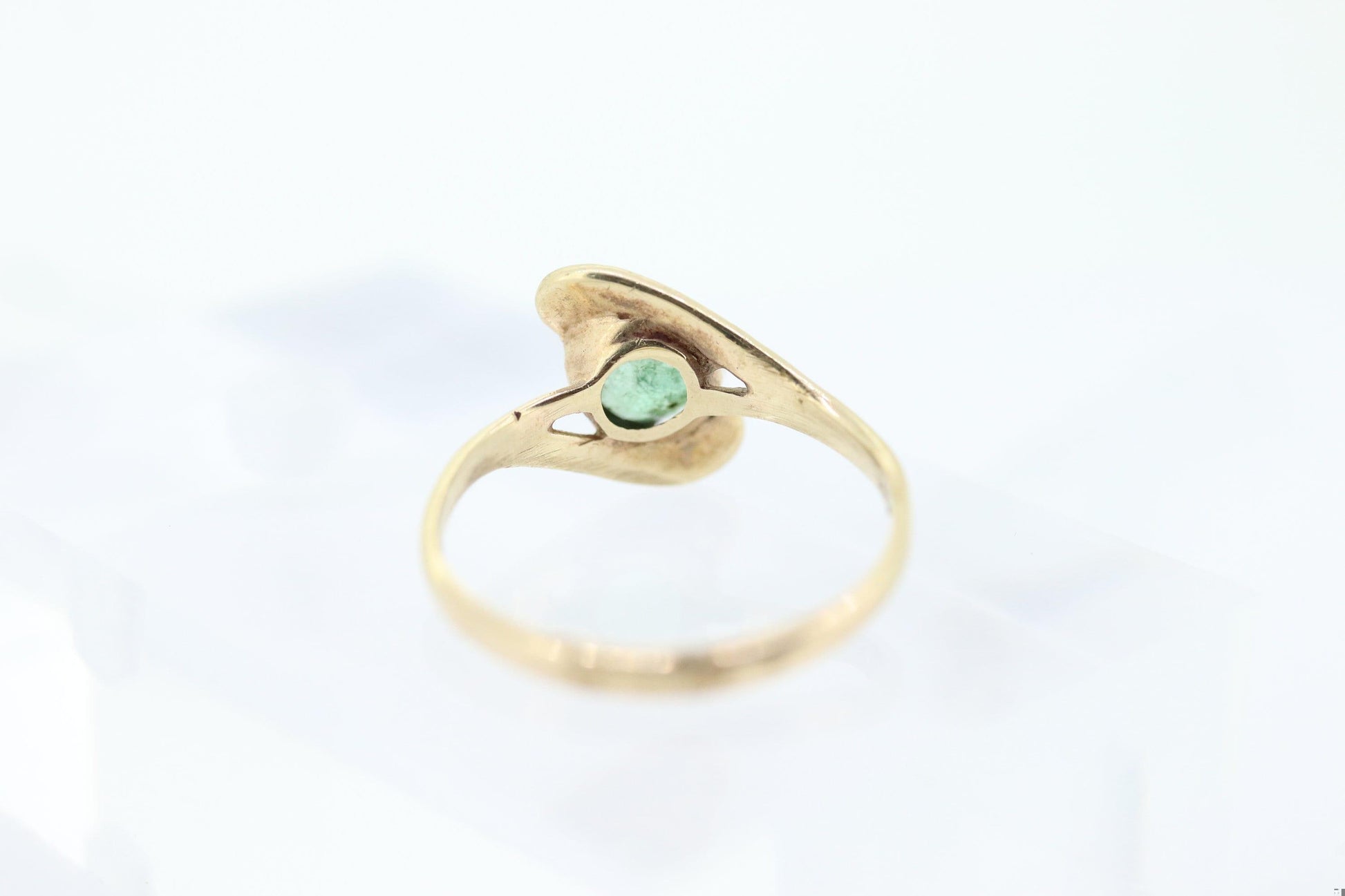 14k Oval Natural Emerald Yellow gold bypass ring. Genuine Natural Emerald Ring.