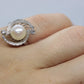 14k Pearl (8mm) and Diamond Solitaire ring. 14k White gold Filigree ring Akoya