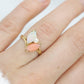 14k Pink Coral Opal and Pearl Cabochon cluster ring. Navette Peach coral band