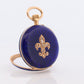18k Gold Pocket Watch. Antique Blue enamel rose cut diamonds. Fleur de Lis WORKS