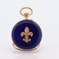 18k Gold Pocket Watch. Antique Blue enamel rose cut diamonds. Fleur de Lis WORKS