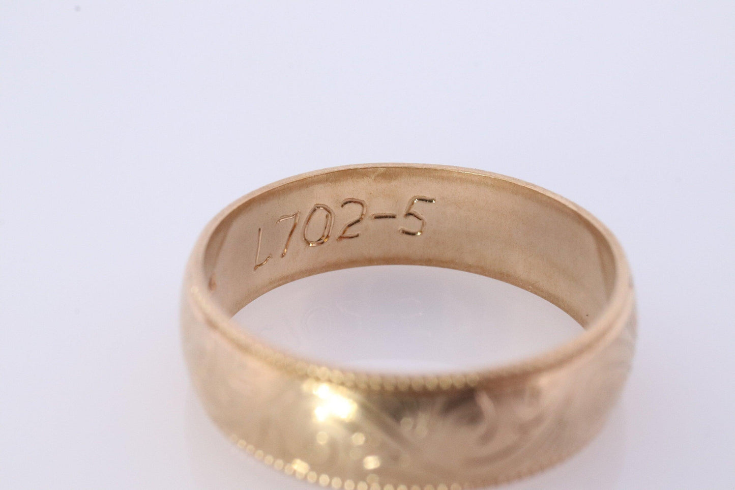 9k Wide Band. 9k / 10k Wide Floral engraved band. Made in London UK England 1994