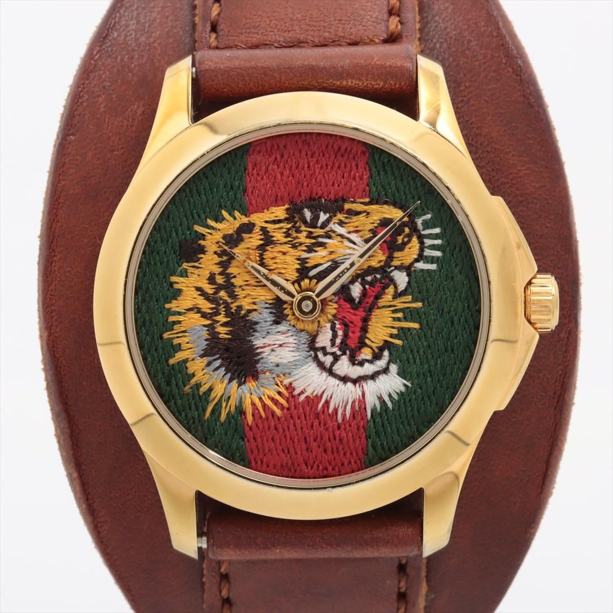 GUCCI Quartz 126.4 Watch. Gucci G Embroidered Tiger Dial. Le Marché De Merveille