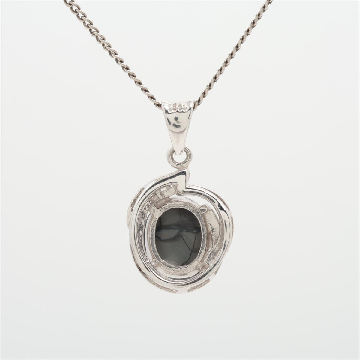 Black Opal Diamond Pendant. PT900 Platinum Opal Diamond Halo Pendant Necklace.