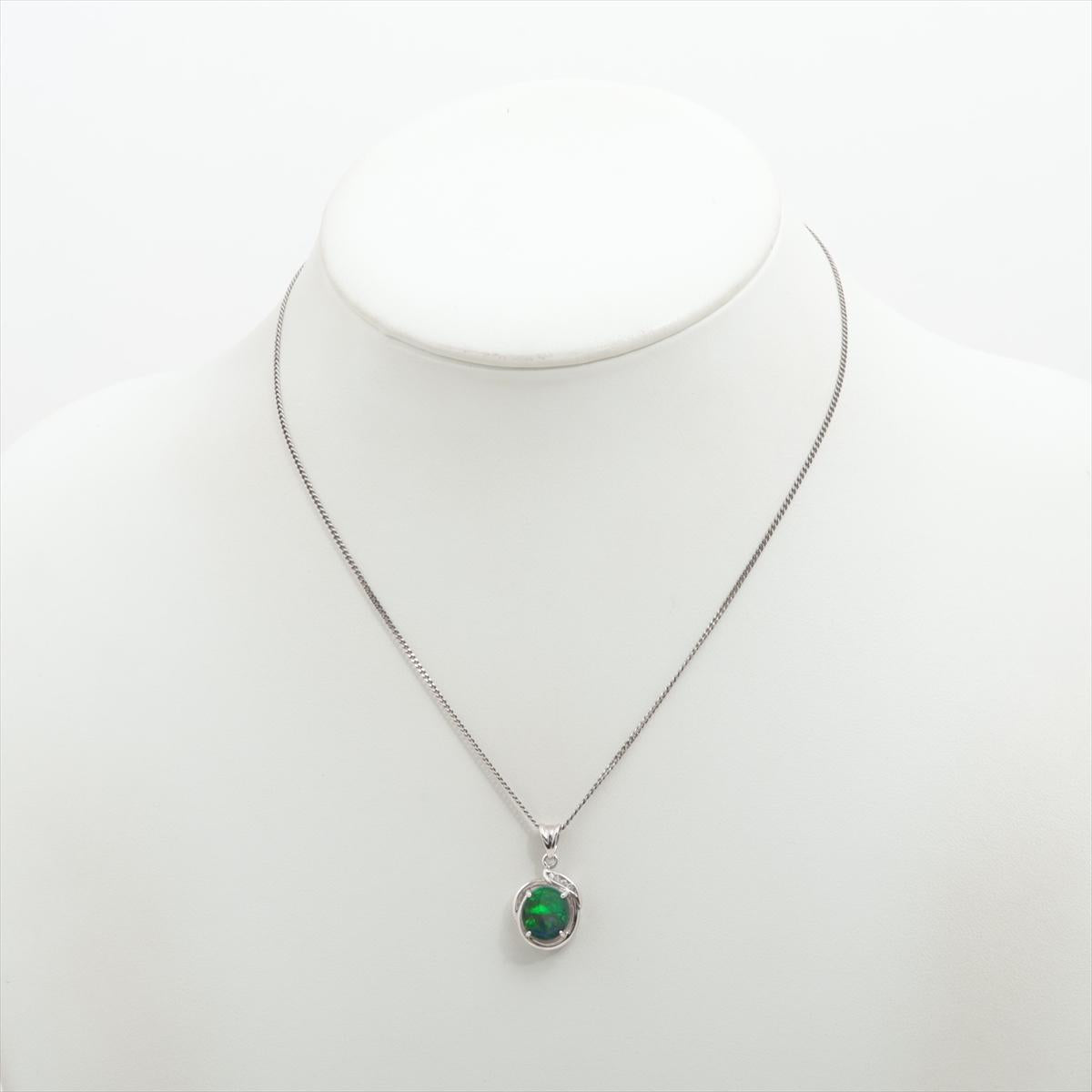 Black Opal Diamond Pendant. PT900 Platinum Opal Diamond Halo Pendant Necklace.