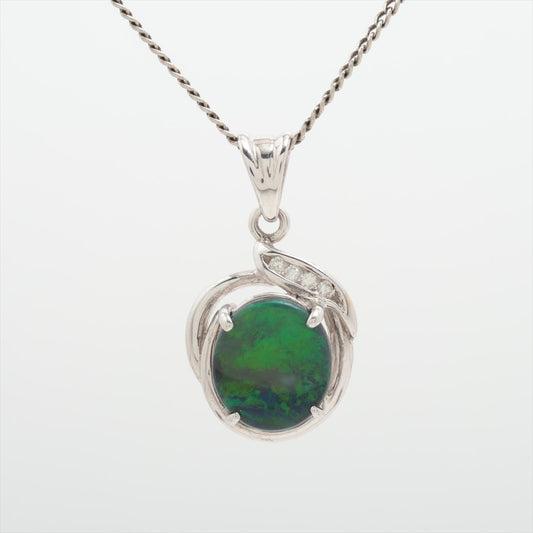 Black Opal Diamond Pendant. PT900 Platinum Opal Diamond Halo Pendant Necklace.
