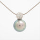 Tahitian Pearl Pendant. Platinum Pt900 Tahitian Pearl Diamond Necklace.