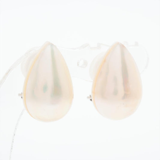 Large Mabe Pearl Earrings. 14k White Gold Clip On Un pierced Drop Pear MABE