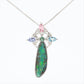Boulder Opal Sapphire Pendant. 18k White Gold Opal Diamond Sapphire Necklace.