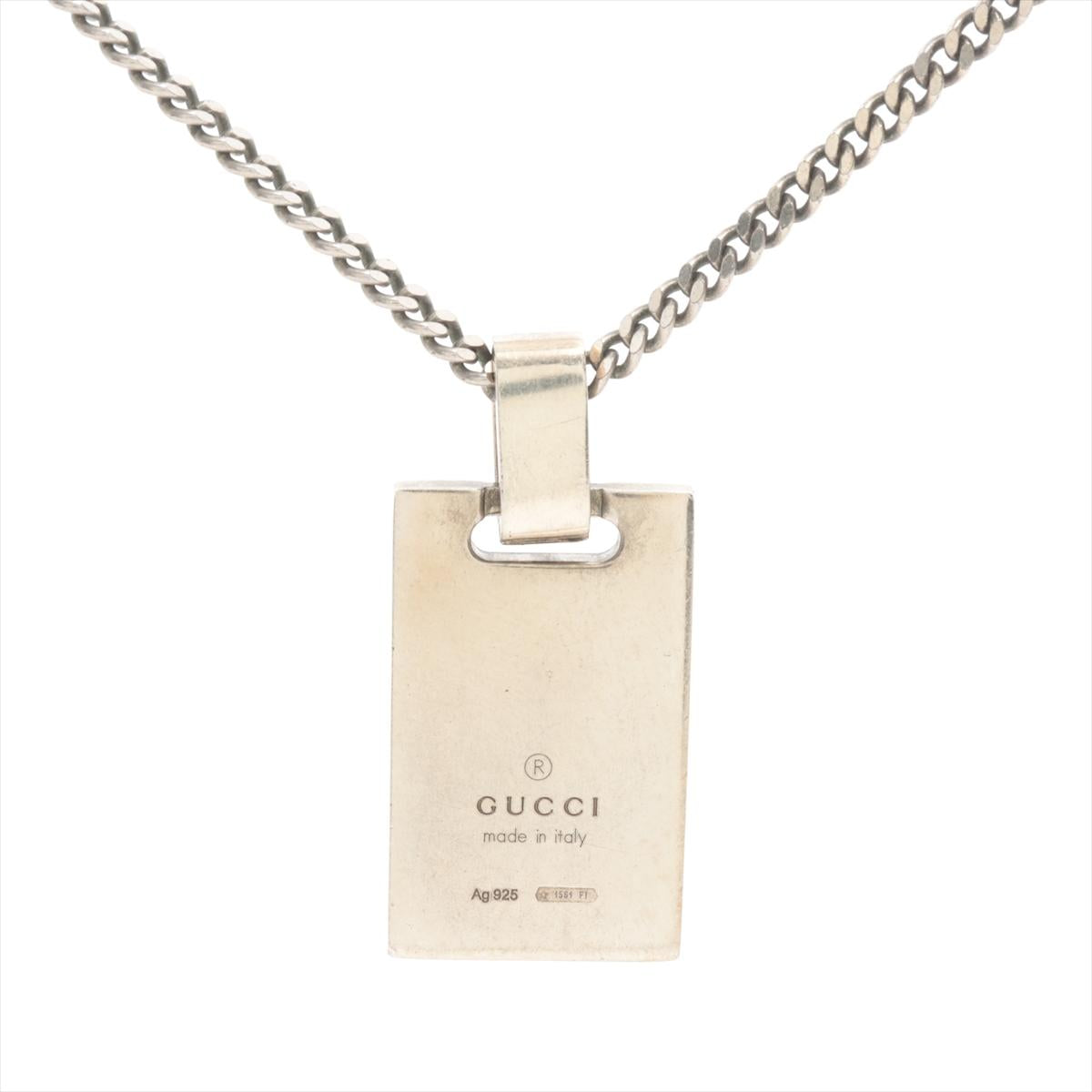 Vintage GUCCI Necklace. Diamantissima Gucci Logo Sterling Silver Pendant