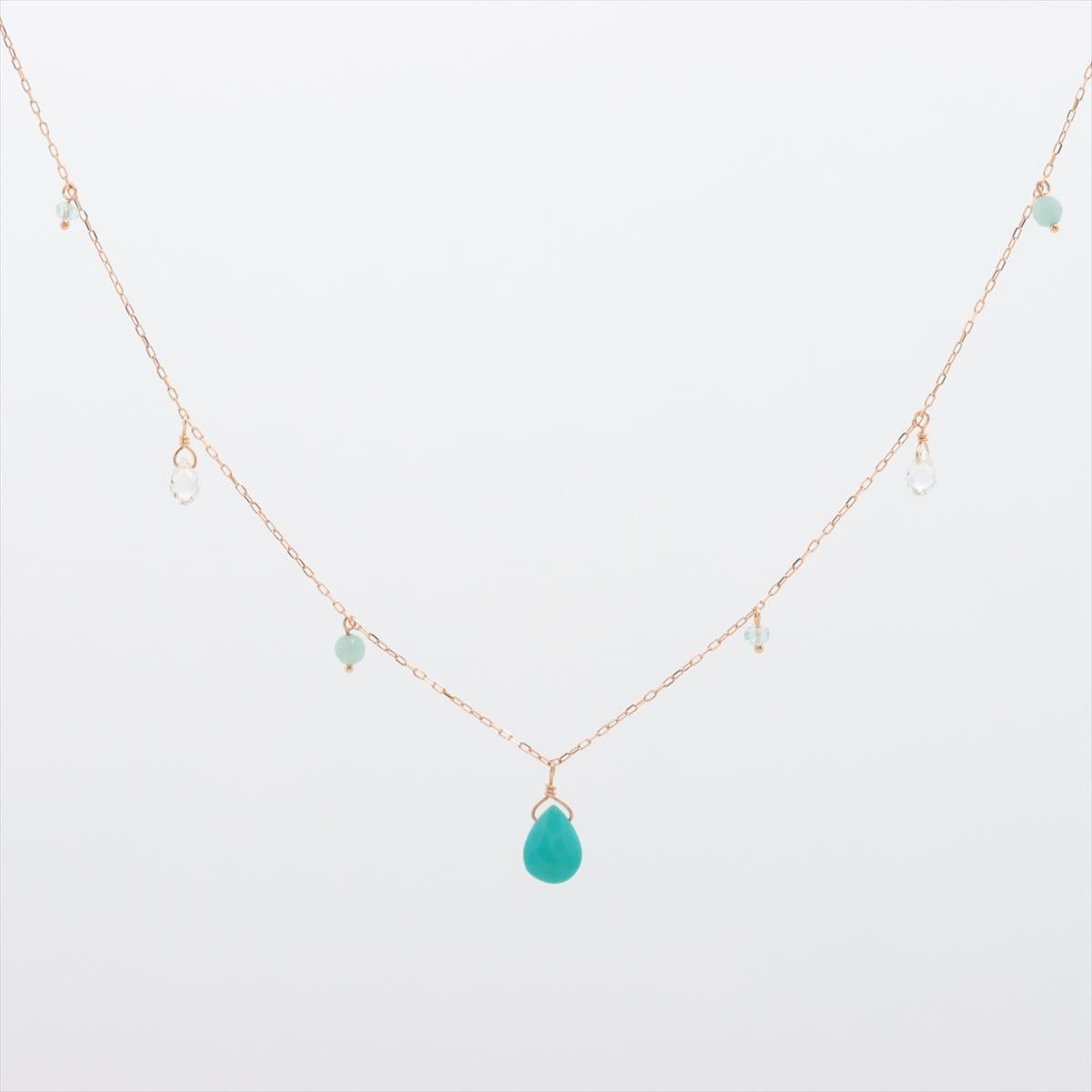 10k Multi-Color Gem Necklace. Candy Quartz and Amazonite Dangle Necklace.