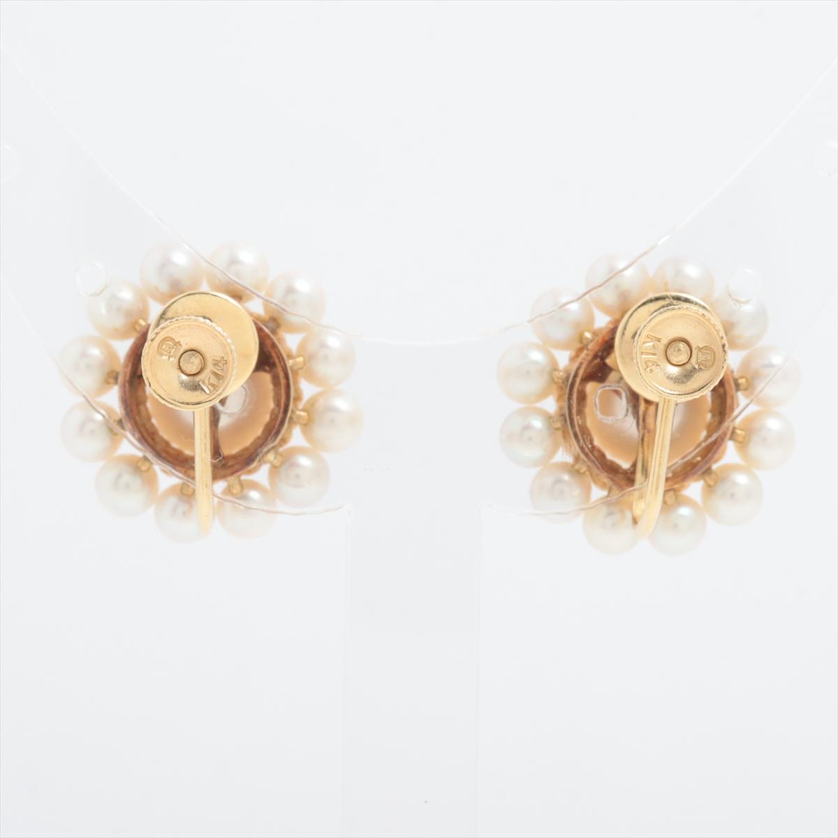 Mikimoto Earrings. 14k Gold Mikimoto Pearl HALO cluster Clip Ons. Unpierced