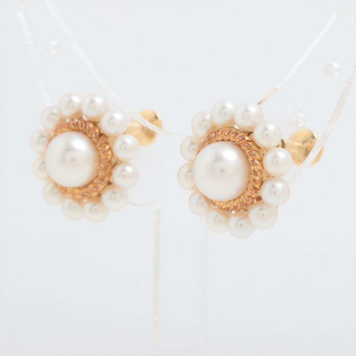 Mikimoto Earrings. 14k Gold Mikimoto Pearl HALO cluster Clip Ons. Unpierced