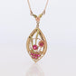 Antique Victorian Lavaliere Pendant Necklace. 10k Rose and Yellow Gold with Rubi
