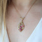 Antique Victorian Lavaliere Pendant Necklace. 10k Rose and Yellow Gold with Rubi
