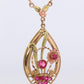 Antique Victorian Lavaliere Pendant Necklace. 10k Rose and Yellow Gold with Rubi